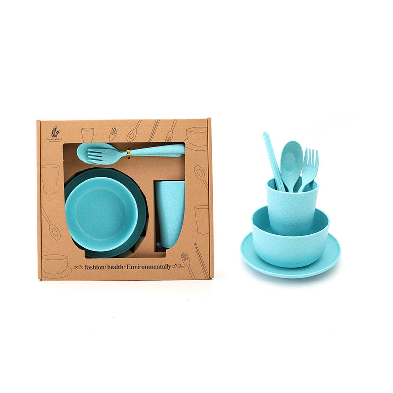 China Professional Manufacture Retro Luxury Nordic Color Wheat Straw BPA Free Dinnerware Set for Kids