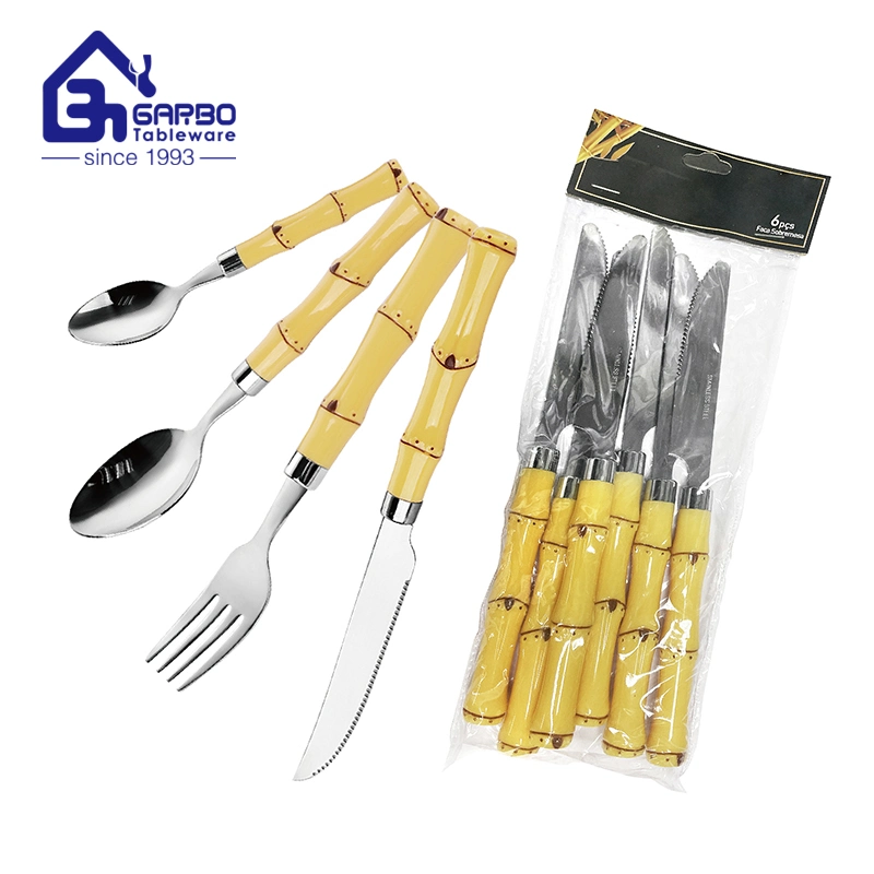 Plastic Bamboo Handles Dinnerware Set Stainless Steel Cutlery Sets