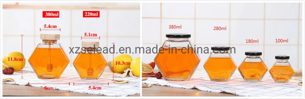 Hexagon Shape Hexagonal Glass Spice Honey Jar