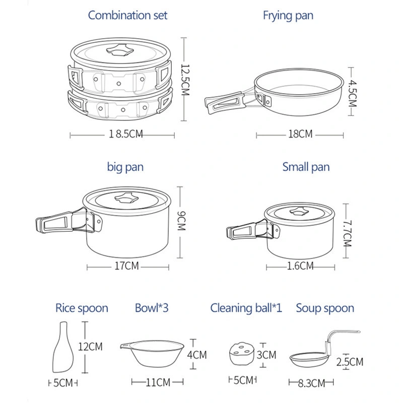 Outdoor Advanced Hard Aluminum Non-Stick Pan Cookware Set 3 in 1 Picnic 2-3 Person Camping Cooking Combination Tableware Set for Hiking Camping