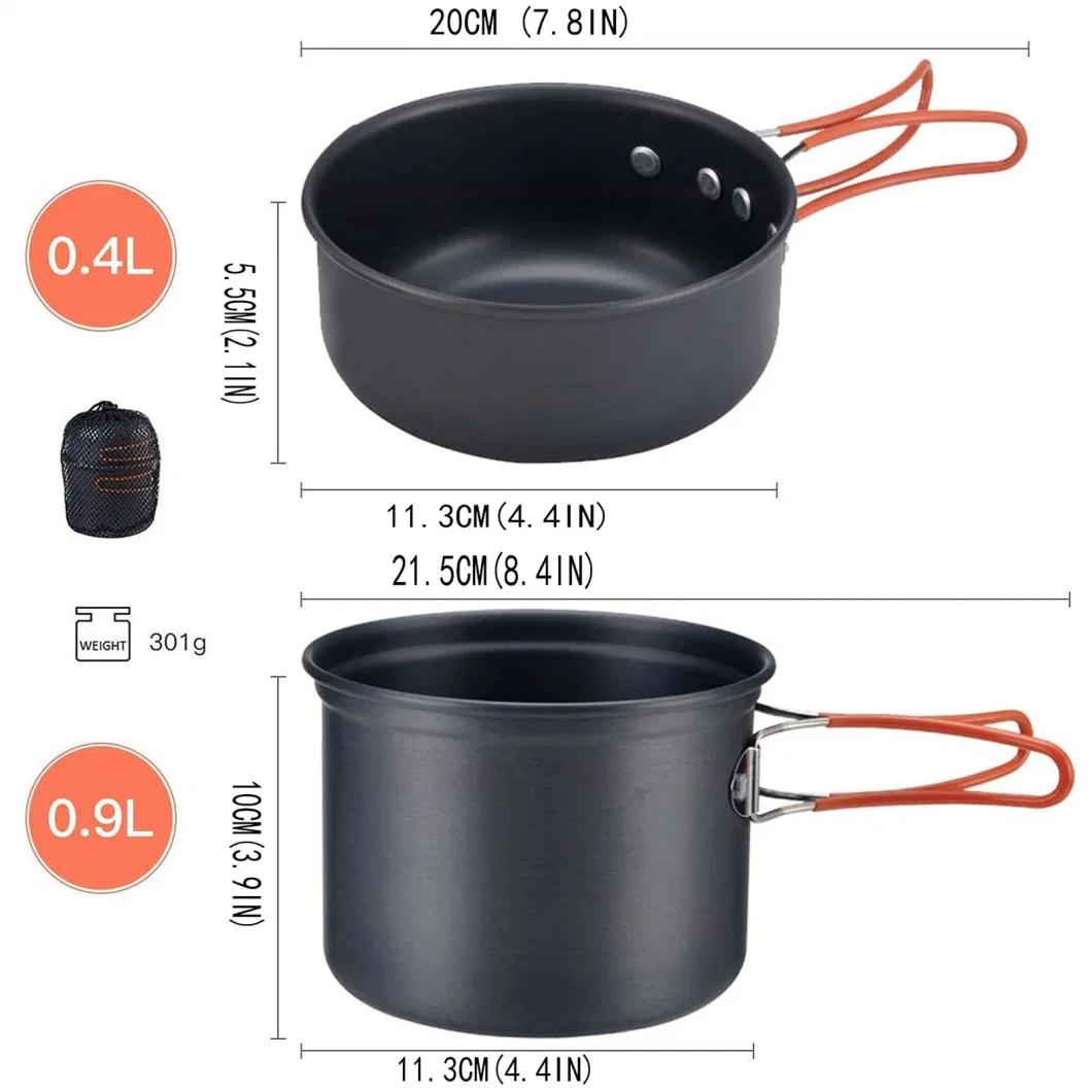 Black Mess Kit Backpacking Cooking Outdoor Family Hiking Picnic Camping Cookware Set