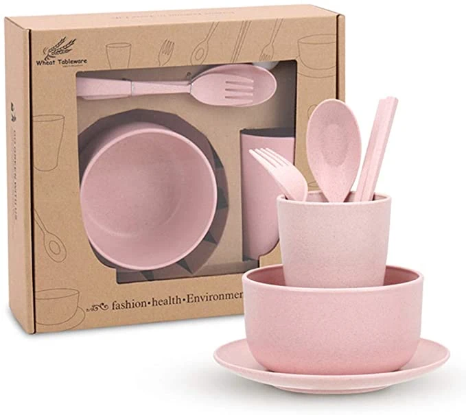 China Professional Manufacture Retro Luxury Nordic Color Wheat Straw BPA Free Dinnerware Set for Kids