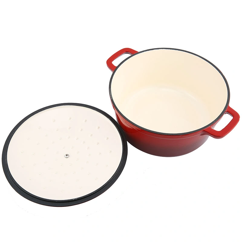 Wholesale Red Round Shape Enameled Cast Iron Dutch Oven Pot with Lid Heavy-Duty Casserole Cooking Pots 5qt