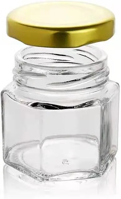 Wholesale Mini 1.5oz 45ml Hexagon Glass Spices Honey Jar / with Metal Lids