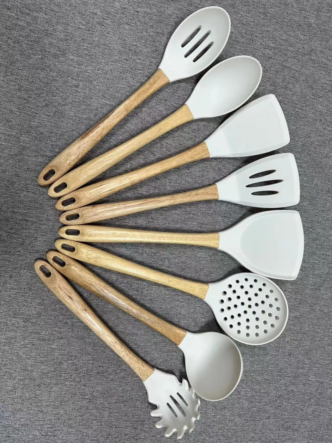 8PC Wood Handle High Temperature Silicone Kitchen Tool Cooking Utensils Set