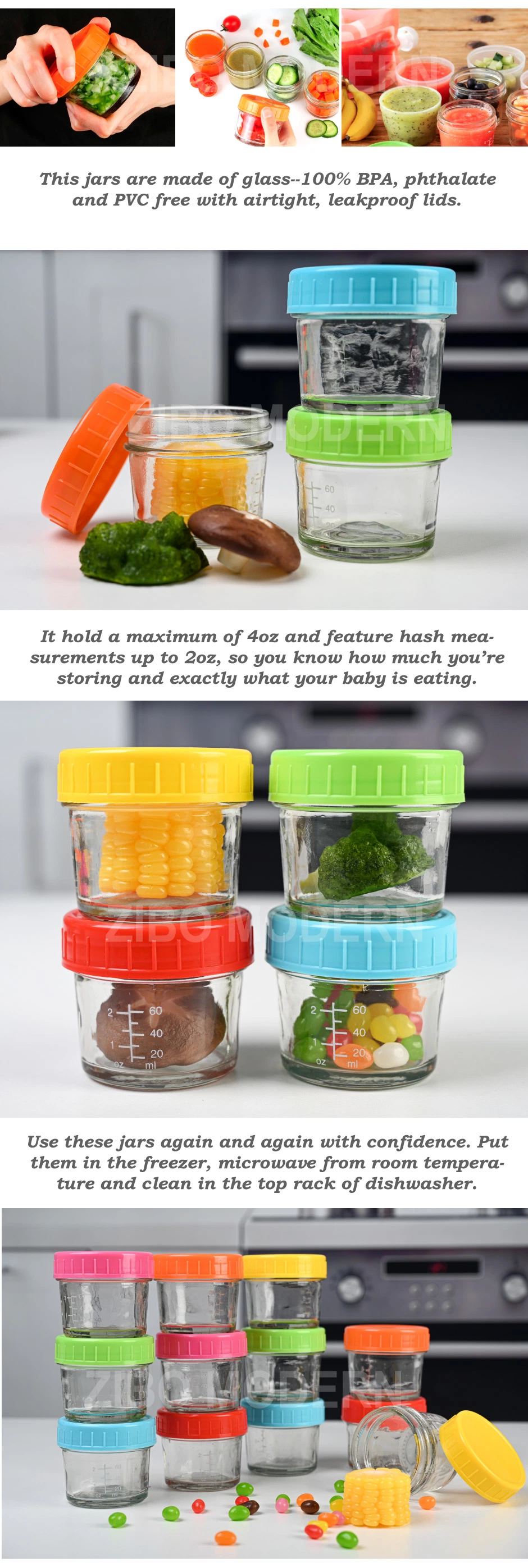 Glass Baby Food Storage Jars 4 Oz Reusable Small Containers Freezer Storage with Airtight Lids