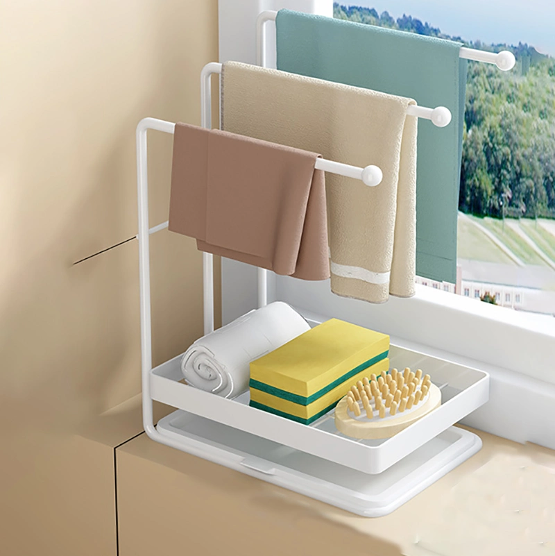 Wall Mounted Dishcloth Rag Rack Counter Top Kitchen Sink Shelf Soap Sponge Drain Rack