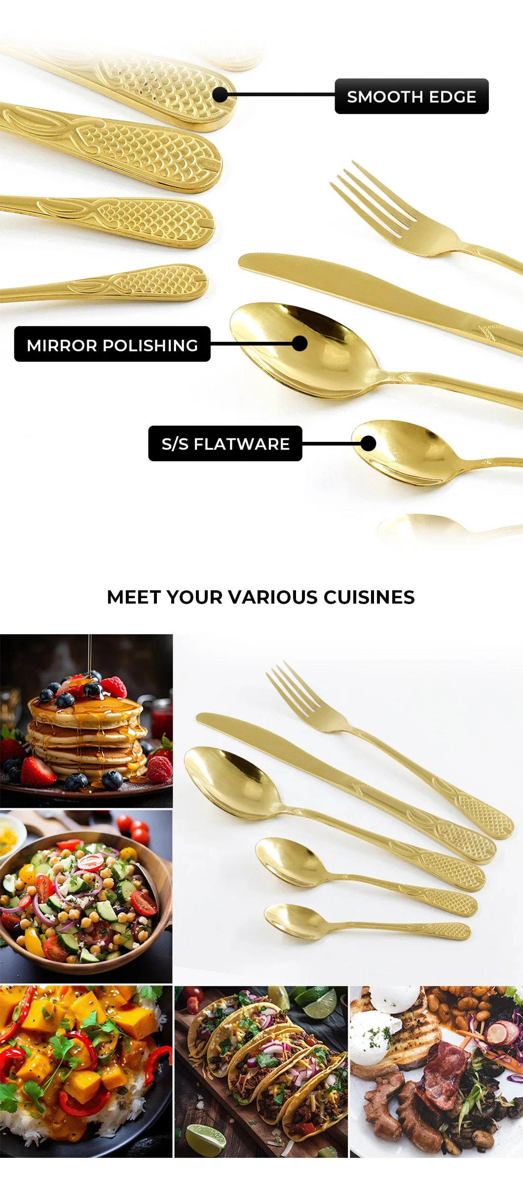 Luxury High Quality Gold Embossed Dinnerware Tableware Flatware Set with Hotel Restaurant