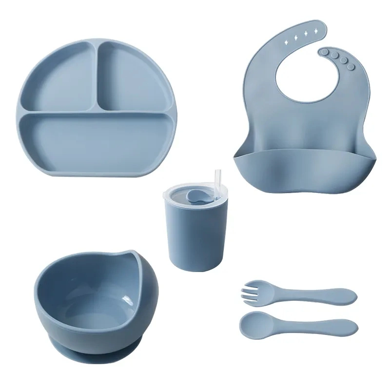 Silicone Baby Feeding Set Suction Bowl Divided Plate Toddler Tableware Feeding Supplies Set