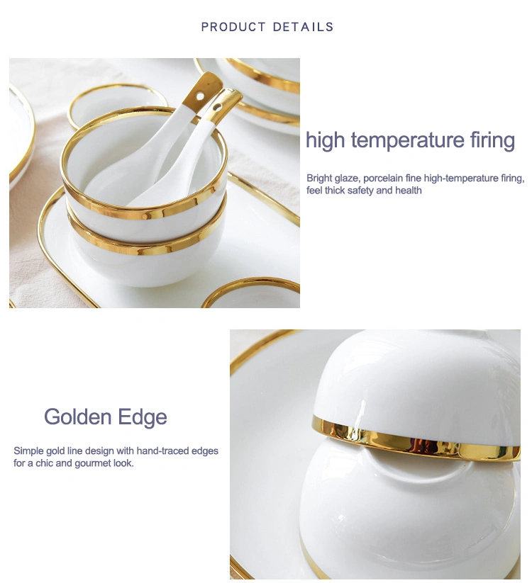 Nordic Gold Rim Best Ceramic Dishes &amp; Plates Pearl White Porcelain Vs Ceramic Dinnerware Sets for Dinner