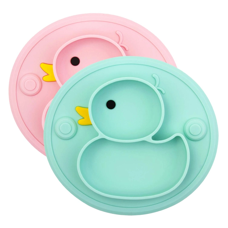 Silicone Plates Suction Plates for Baby with Spoon and Fork Set Kids Divided Grip Dish Self Feeding Training Baby Dinner Plate