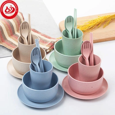 China Professional Manufacture Retro Luxury Nordic Color Wheat Straw BPA Free Dinnerware Set for Kids