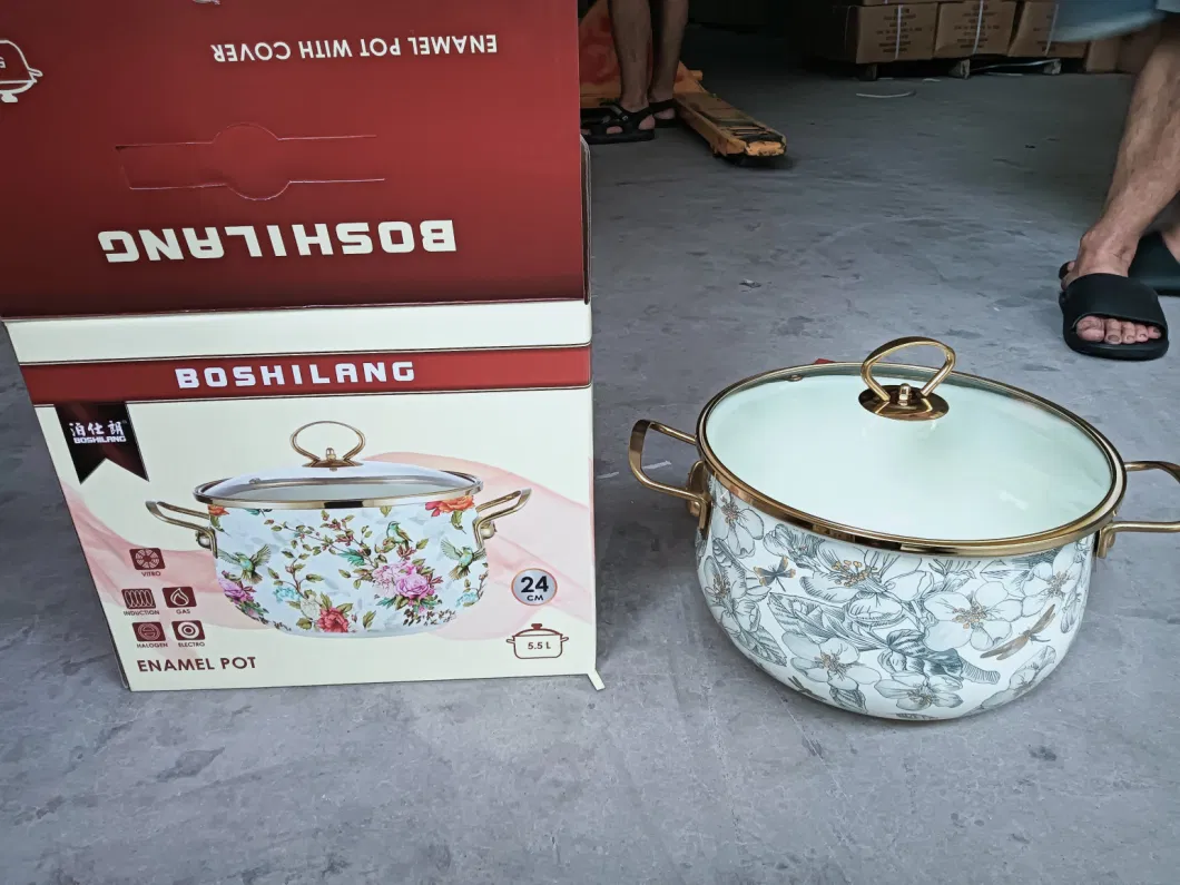 2023 Hot Sale China Manufacturer Non Stick Pot Cast Iron Enamel Cookware Pots Set Casserole with Glass Cover