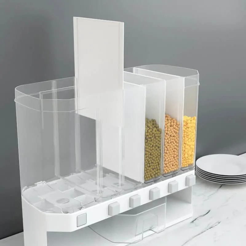 High Quality Partitioned Plastic Cereal Dispenser Storage Box Kitchen Rice Container