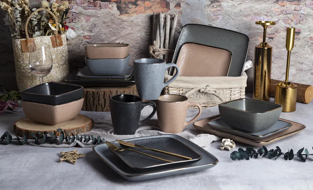 Matte Square Glaze Ceramics Stoneware Dinnerware Sets