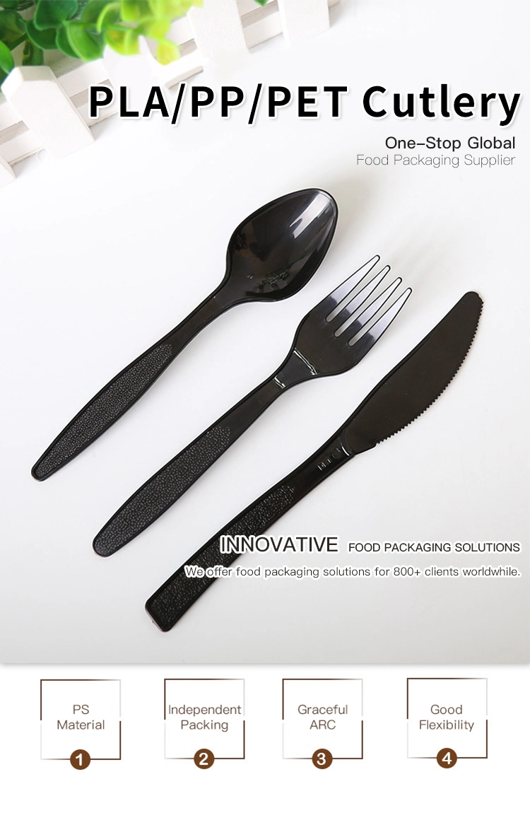 High Quality Plastic PS Disposable Plastic Knife and Fork Spoon Black Cutlery Set Dinnerware Set