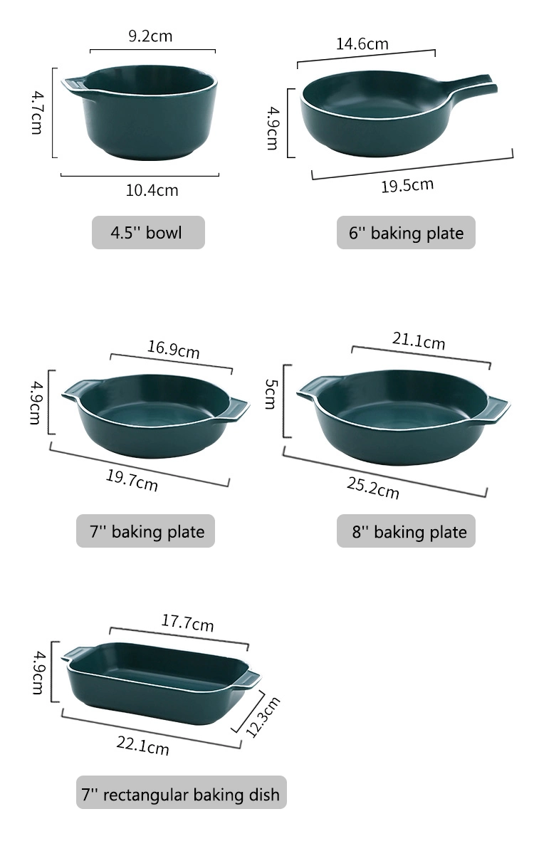 Rectangular Bakeware Set Porcelain Baking Dishes Ceramic Bakeware Plates Baking Round Bowl for Kitchen Custom Green Color