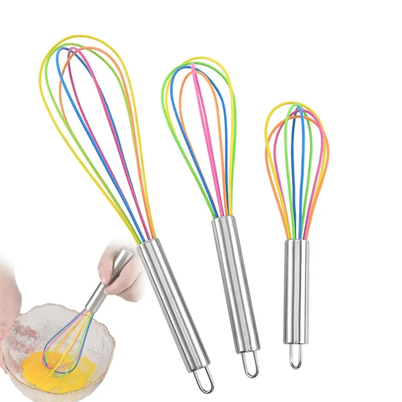 Factory OEM Stainless Steel Manual Egg Whisk with Silicone Stirring Head Egg Beater Kitchen Gadget Bakeware Tools 8/10/12 Inch