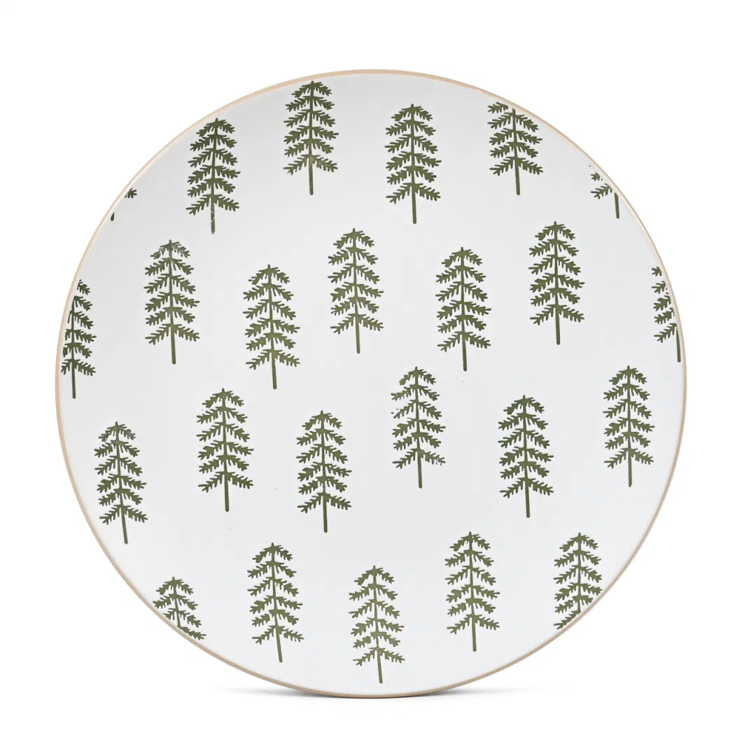 Wholesale Round Embossed Ceramic Plates Sets 12 Piece Dinnerware Dinner Set with Antique Rim