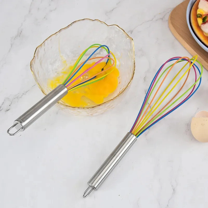 Factory OEM Stainless Steel Manual Egg Whisk with Silicone Stirring Head Egg Beater Kitchen Gadget Bakeware Tools 8/10/12 Inch