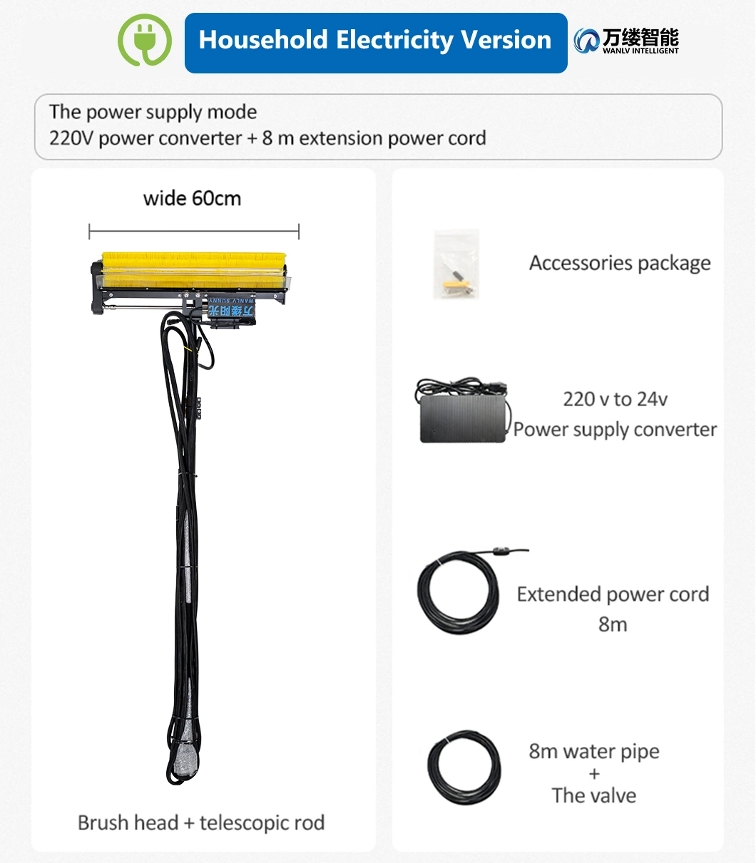 Dual-Used Version Electric Rolling Brush Solar Clean Tools for Fruit Vegetable Glass Washing Photovoltaic Plants Cleaning