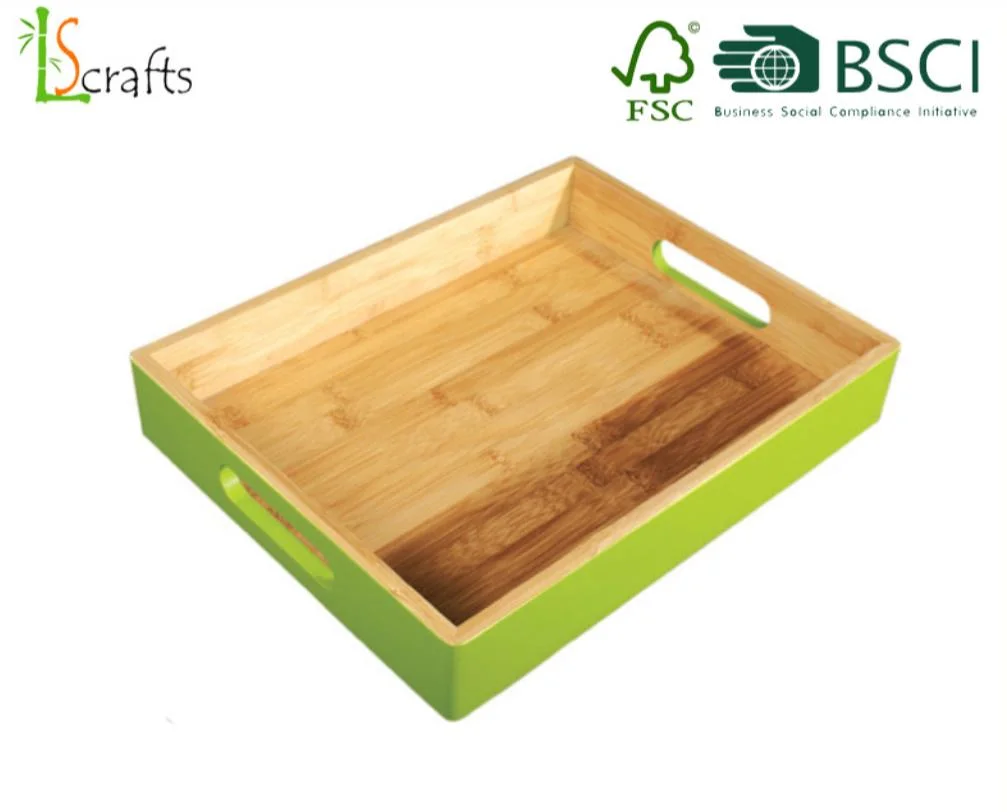 2 Pack Bamboo Serving Tray with Handles