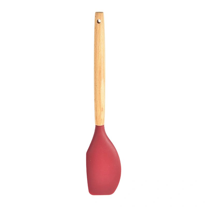 BPA Free Christmas &amp; Holiday Red Non-Stick Silicone Kitchen Utensils Set with Wood Handle