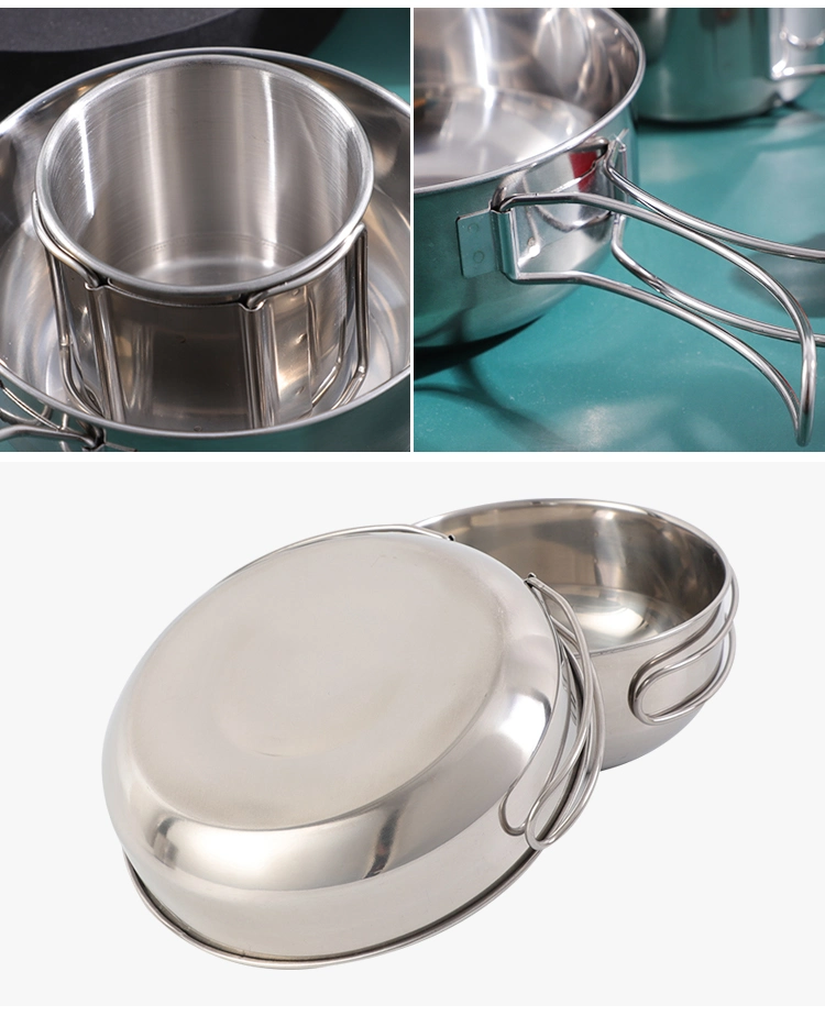 Stainless Steel Camping Five-Piece Set Can Be Heated for Cooking Supplies Outdoor Portable Pot