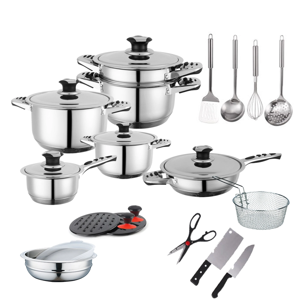 Wholesale 16 Pieces Stainless Steel Waterless Cookware Stock Cooking Pot Set with Kitchen Utensils