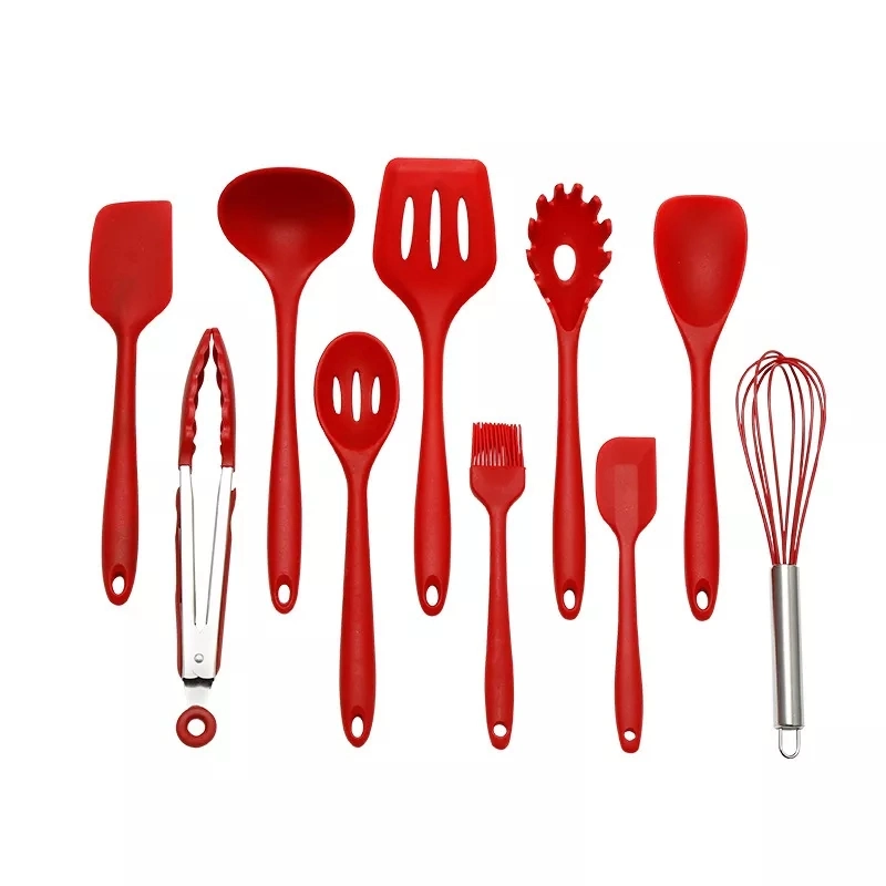 Sell Like Hot Kitchen Accessories Traditional Red Color Spoon Silicone Non-Stick Cooking Kitchen Utensil Set