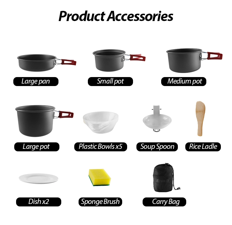 Camping Cookware Utensils Set Nonstick Pan and Pans Mess Kit for Picnic