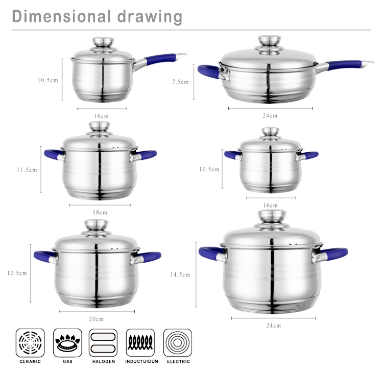 Wholesale Nonstick Kitchenware 12 PCS Stainless Steel Cookware Set with Color Box