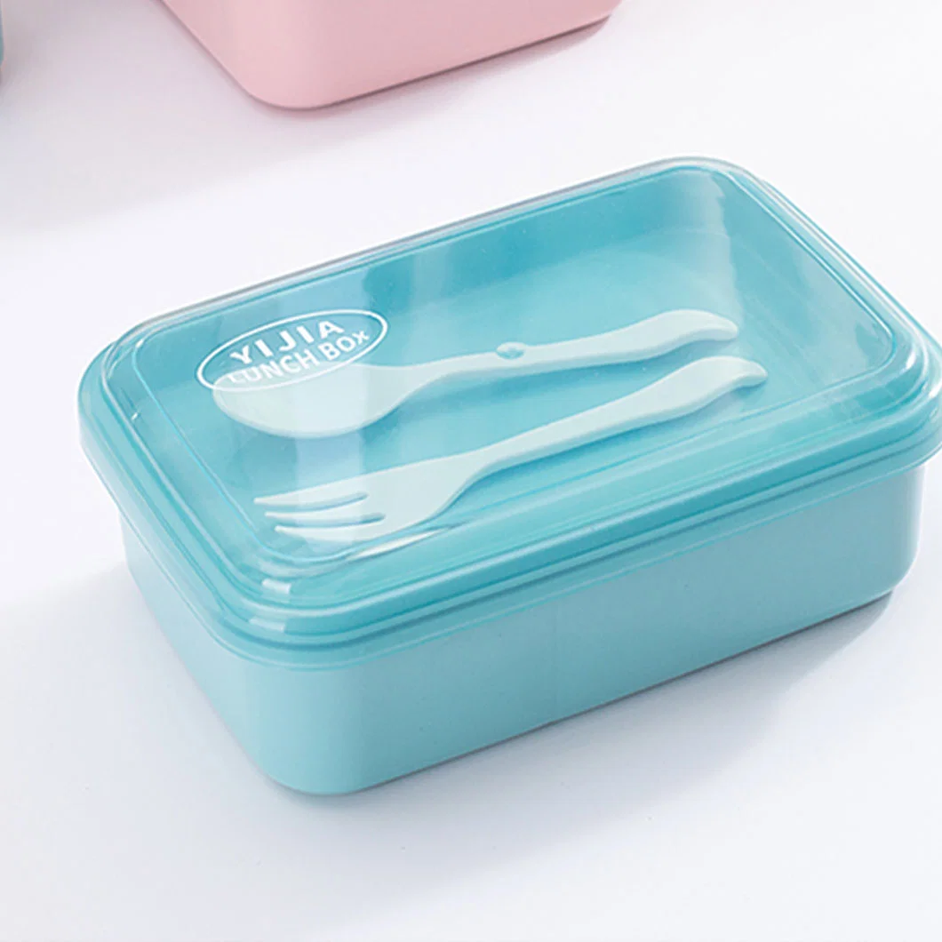 Rectangular Students with Lunch Box Plastic PP Can Microwave Japanese Two-Point Grid Work Canteen Meal Box Tableware