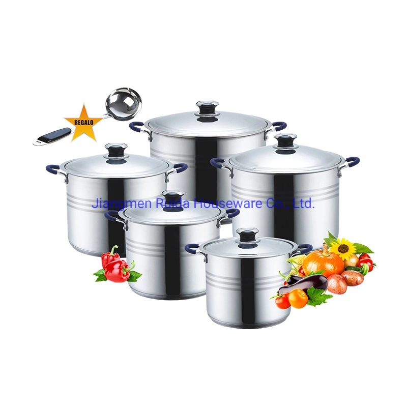Large Size Stainless Steel Cookware with Color Silicone Handle in Stock Cook Pot Sets Use on Induction and All Stoves