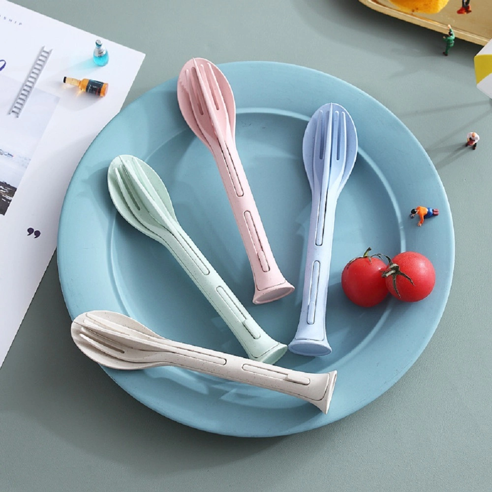 Portable Knife Fork and Spoon Wheat Straw Cutlery Set 3 in 1 Dinnerware Set Bl18804
