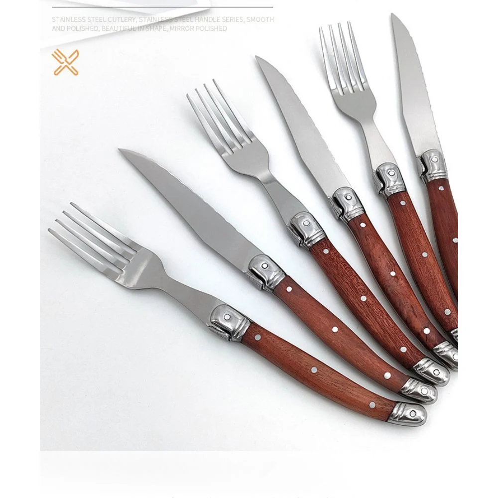 Dinnerware Plastic Wood Grain Handle Food Steak Knife and Fork Set Mi25011