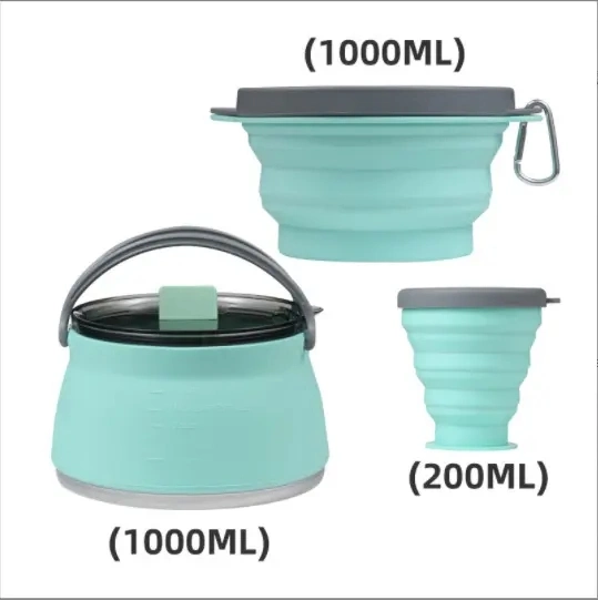 Cooking Utensils Portable Multi-Function Outdoor Camping Picnic Collapsible Silicone Foldable Water Kettle with Handle Cup Mug Bowl Camping Set