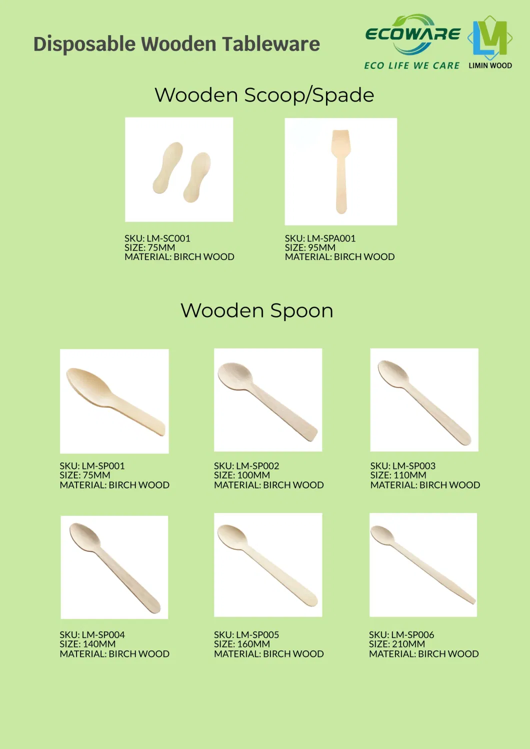 Disposable Wooden Spoon Fork Knife Tableware Set with Kraft Paper Pack