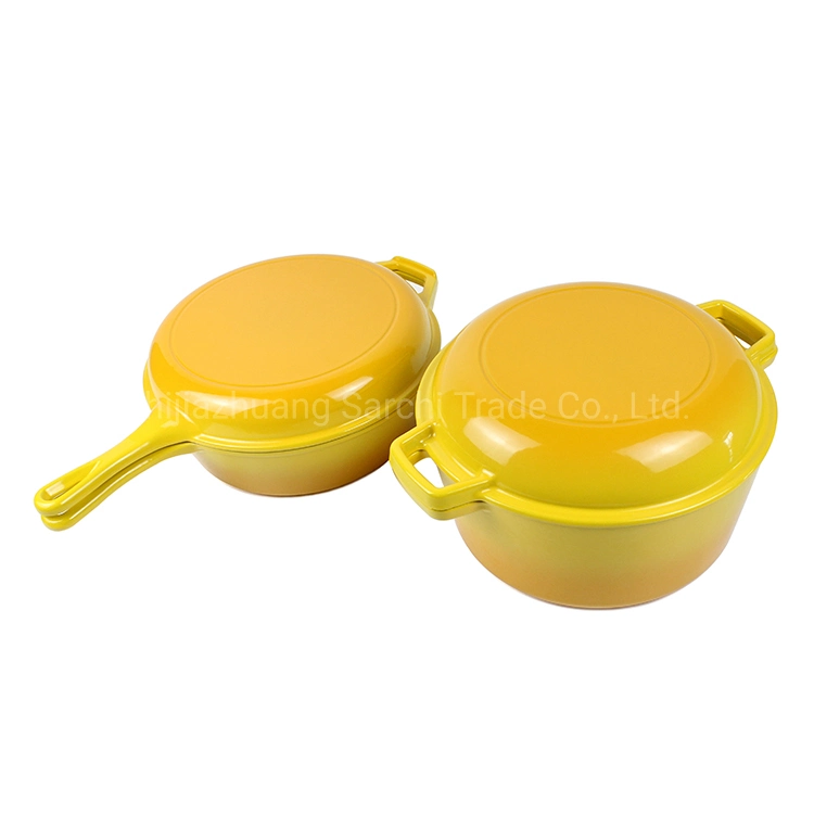 2 in 1 Cast Iron Enamel Combi Pot Cookware Set Enameled Kitchen Double Dutch Oven