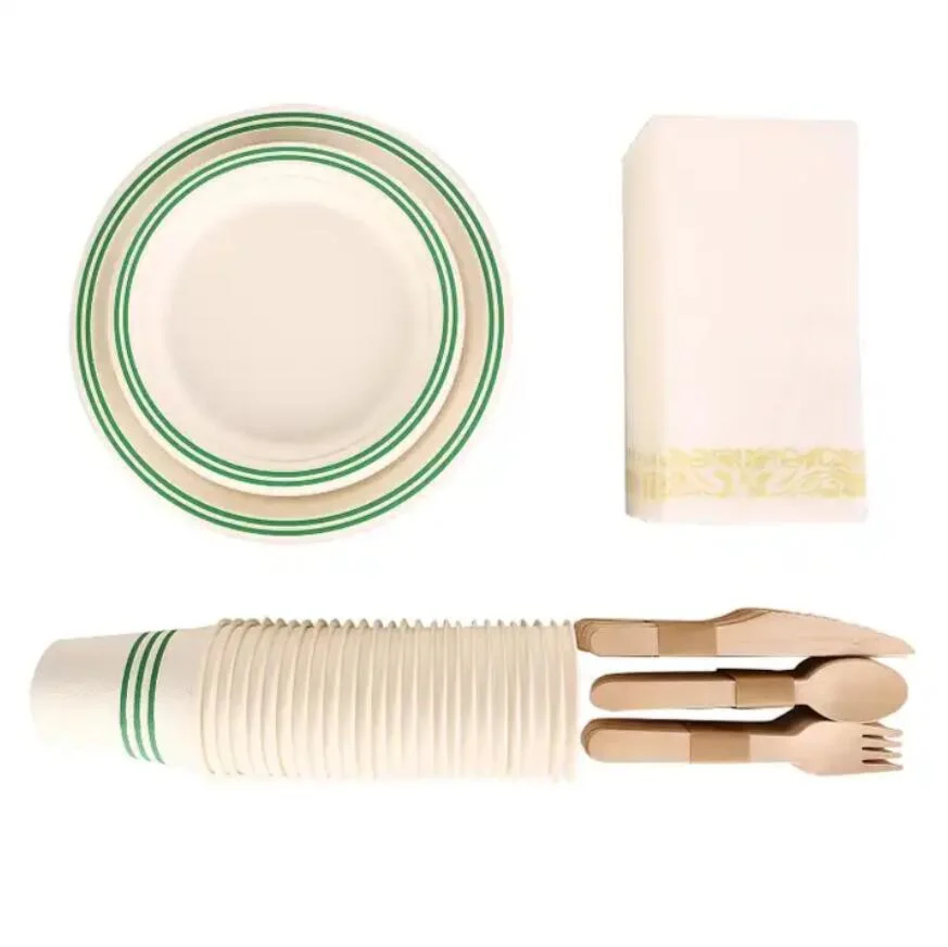 Disposable Birthday Home Camping Use Sugarcane Wood Bamboo Dinnerware