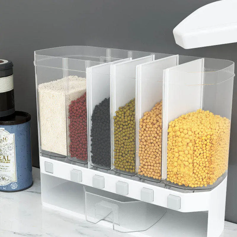 High Quality Partitioned Plastic Cereal Dispenser Storage Box Kitchen Rice Container