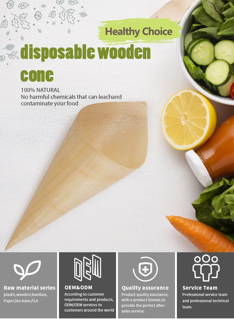 Compost Disposable Wooden Tableware 85mm Diameter Wooden Cone Custom for Ice Cream