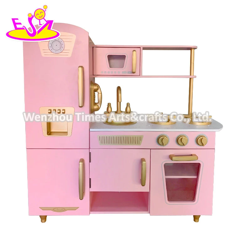 2020 New Released Gold Wooden Toy Kitchen Set with Freezer W10c567