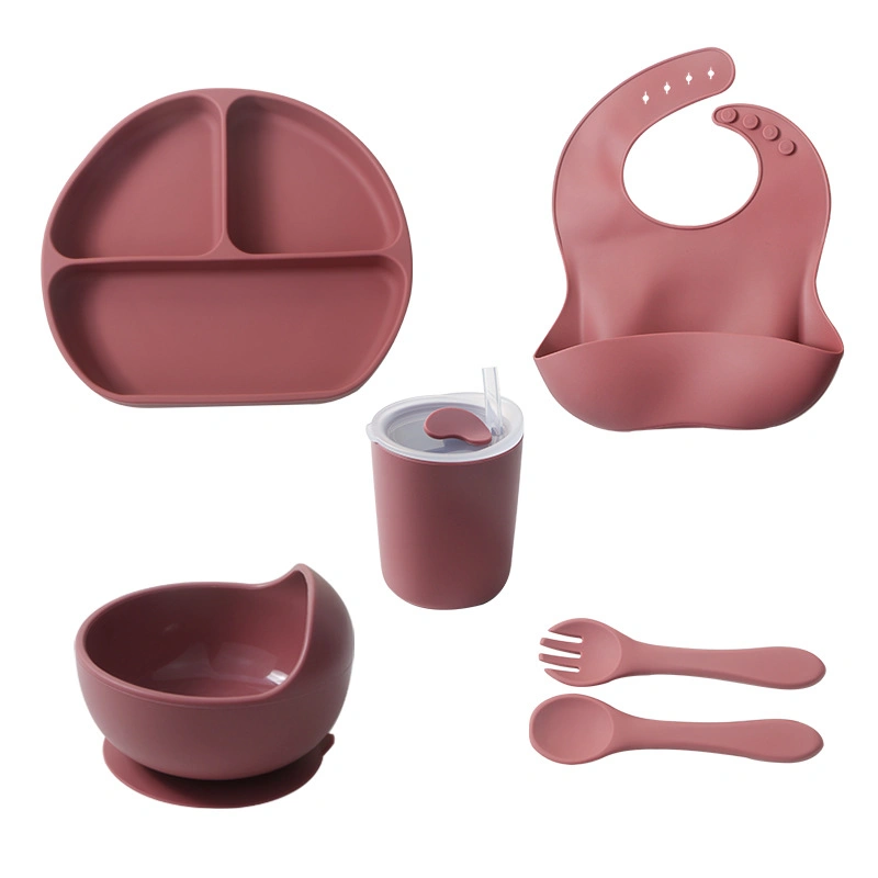 Cross-Border Hot Sale Children&prime;s Silicone Tableware Five-Piece Dinner Set