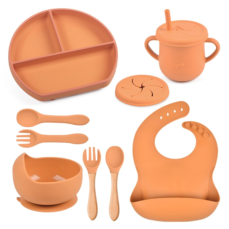 2023 Food Grade Silicone Safe Feeding Bowl Plate Spoon Baby Dinner Set