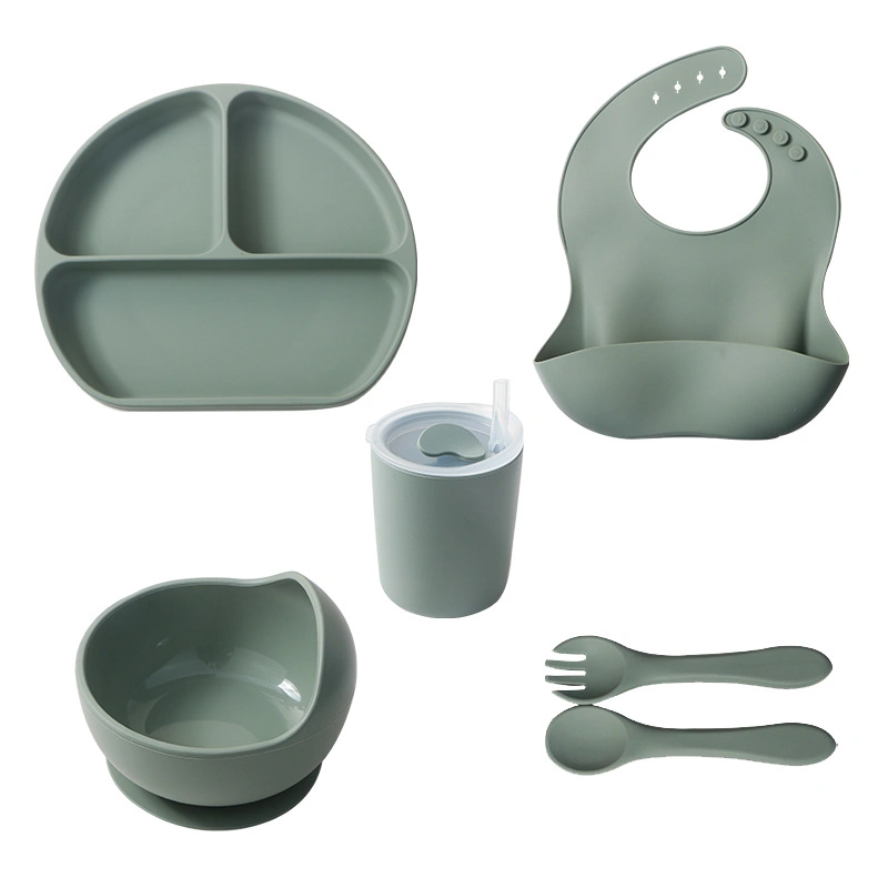 Cross-Border Hot Sale Children&prime;s Silicone Tableware Five-Piece Dinner Set