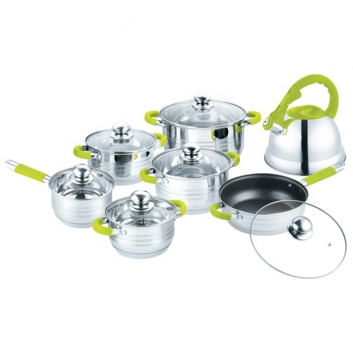 Cost-Effective 13PCS Stainless Steel Cookware Set with Whistling Kettle, Induction Kitchenware with Pots and Fry Pans Popular in South America for Any Cooktops