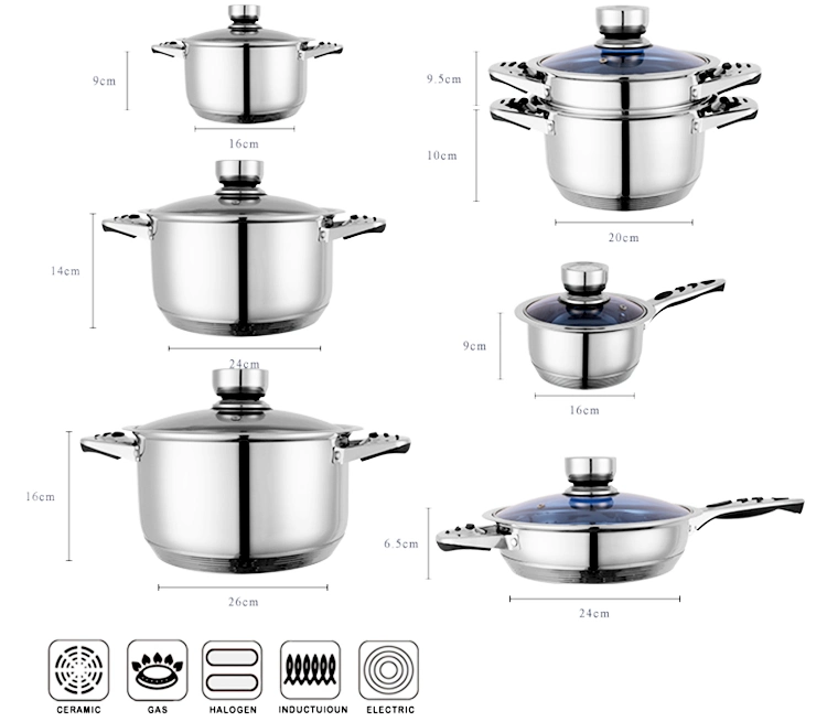China Factory Kitchen Pots Cookware Stainless Steel Cookware Camping 13PCS 13 PCS Cookware Set