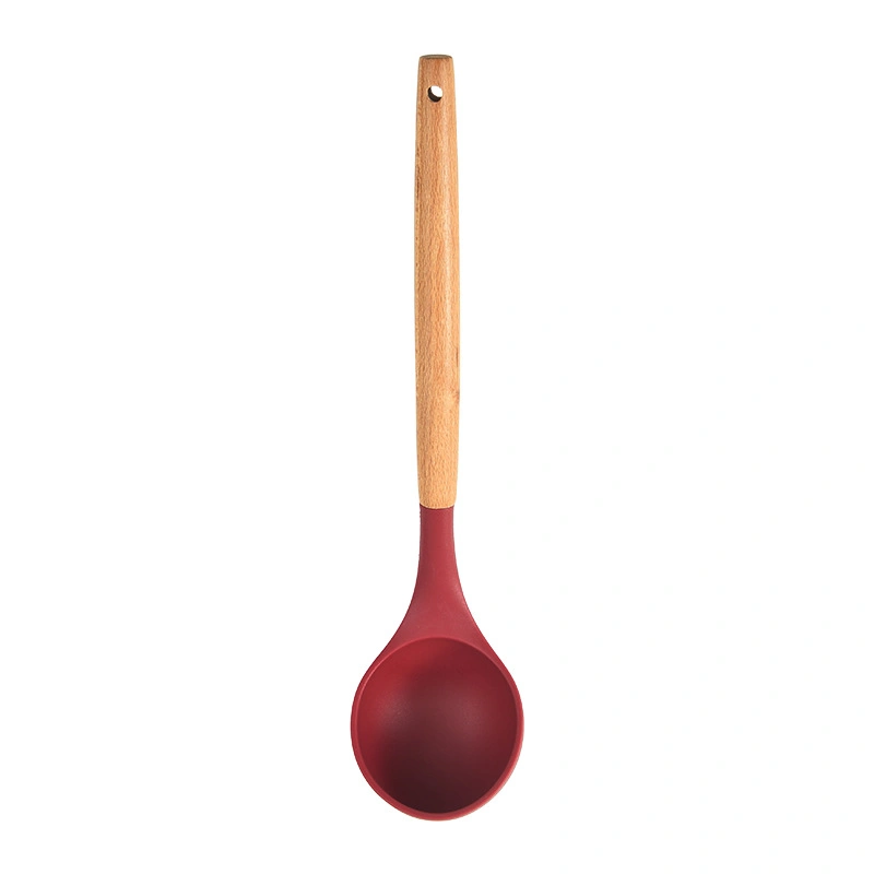 BPA Free Christmas &amp; Holiday Red Non-Stick Silicone Kitchen Utensils Set with Wood Handle