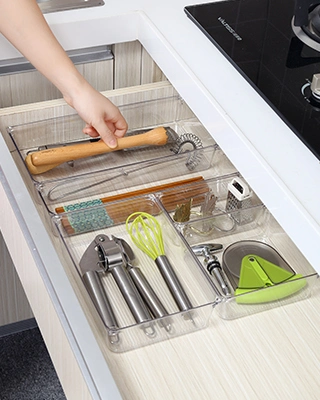 Pet Kitchen Cutlery Tableware Fork Knife Cabinet Storage Tray 5 Sizes Clear Multipurpose Drawer Organizer